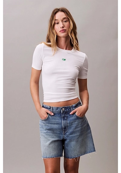 Calvin Klein Jeans Kadın Modal Fitilli Beyaz T-shirt Lv044c901g-yaa Beyaz