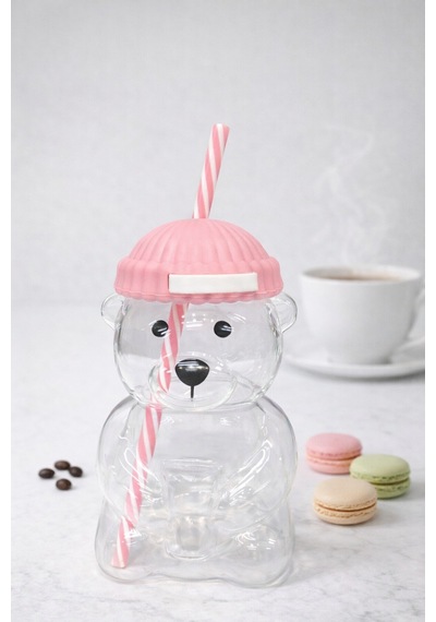 Bearista Ayıcık Pipetli Borosilikat Bardak 580 Ml Pembe Kız Çocuk & Yetişkin Pembe