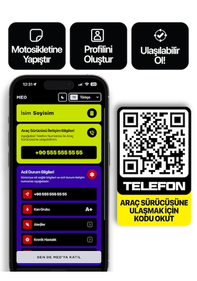 2'li Paket - Motosiklet Numaratörü - Dıştan Yapıştırma - Qr Kodlu Numaratör Dikey Etiket Sarı - Siyah