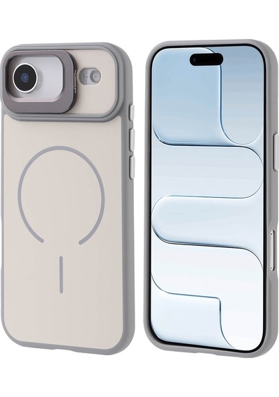 Apple Uyumlu iPhone 17 Air Kılıf M-safe Şarj Özellikli Kamera Standlı Zore Notron Kapak Gri