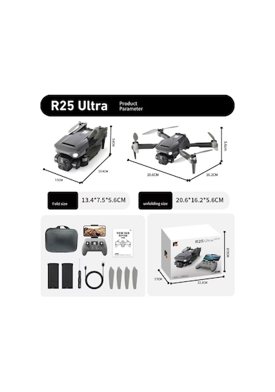 R25 Ultra Drone Hd Kameralı Katlanabilir Quadcopter Uzaktan Kumandalı App Kontrol Yedek Bataryalı