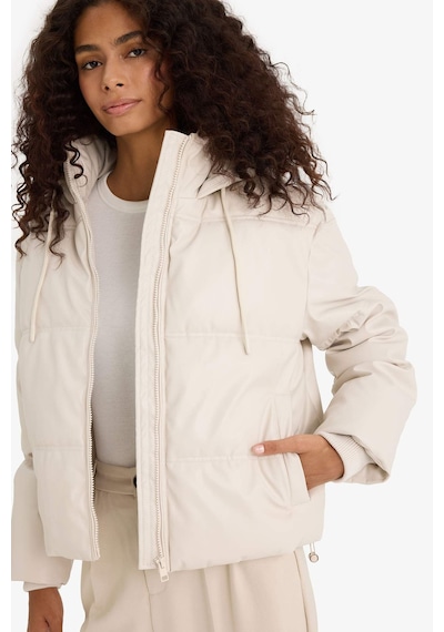 Defacto Regular Fit Kapüşonlu Polar Astarlı Suni Deri Mont F2142ax25wner128 Ekru-er128