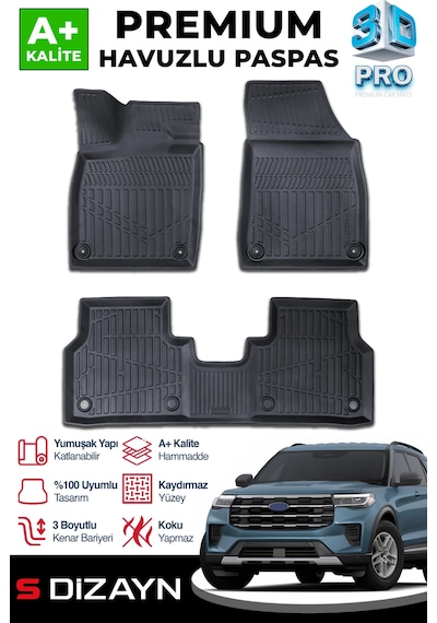 S-dizayn Ford Explorer 3d Pro Havuzlu Paspas 2025 Üzeri A+ Kalite