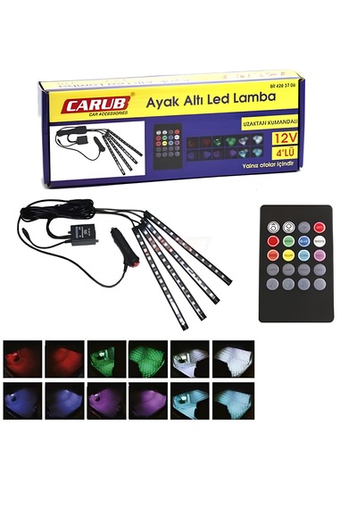 12v Ayak Altı Led Lamba 4lü Kumandalı 12 Led