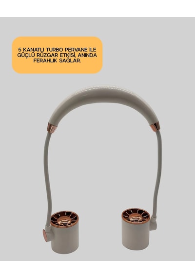 Usb Şarjlı Katlanabilir Mini Boyun Fanı 1 3 Saat Kullanım Beyaz