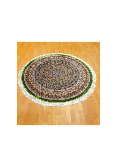 Yuvarlak Geometrik Desenli 150 X150 Cm İpek Halı Yeşil