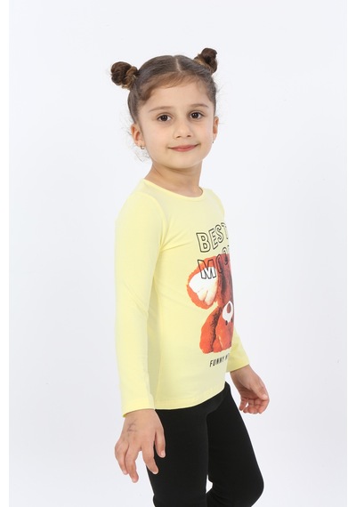 Toontoy Kids Toontoy Kız Çocuk Best Mood Ayıcık Baskılı Tişört Açık Sarı