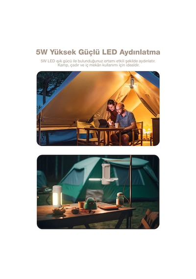10.000 Mah Led Kamp Lambalı Powerbank Taşınabilir Aydınlatma Ve Hızlı Şarj Destekli Bej