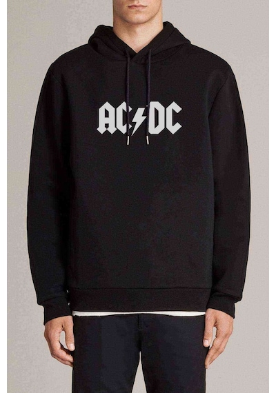 Acdc Logo Siyah Baskılı Siyah Erkek Örme Kapşonlu Sweatshirt