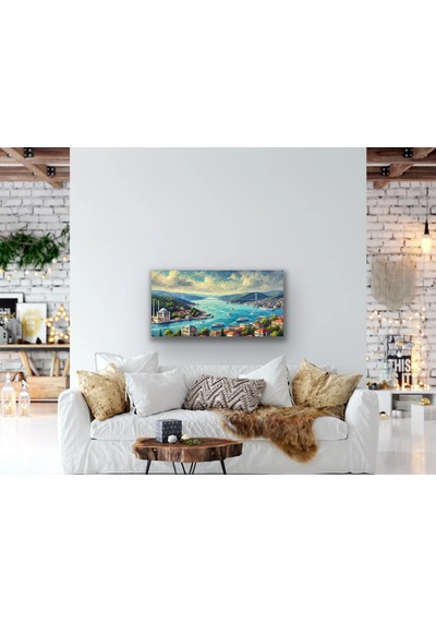 İstanbul Boğaz Manzarası Kanvas Tablo 60x120cm Çok Renkli