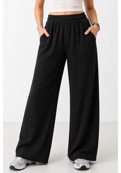 Trend Alisse Beli Lastikli Cepli Bol Paça Kadın Pantolon Siyah