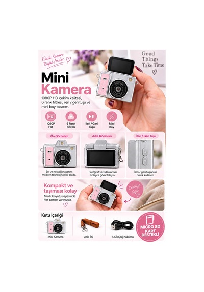 Mimtec Blm-109 Retro Mini Dijital Kamera 1080p Hd Katlanabilir Ekran Flaşlı Selfie Vlog Video Kamerası Pembe