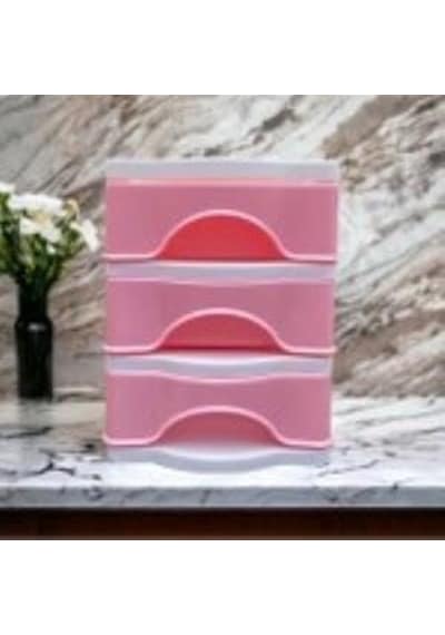 Tr 3 Çekmeceli Masa Üstü Çekmece Sert Plastik/organizer Fosforlu Seri - Pembe Renk Genel