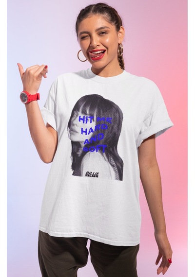 Sevbano Tasarım Billie Eilish Hit Me Hard And Soft Baskılı Unisex Oversiz Beyaz