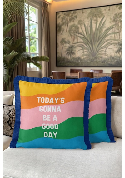 Renkli Yazılı Good Day Saçaklı Yastık Kılıfı - Enerjik Pop Art Mavi Lacivert Püsküllü Kırlent Kılıfı Derin Sahil Aura Renkli Yazılı Good Day Saçaklı Yastık Kılıfı - Enerjik Pop Art Mavi Lacivert Püsküllü Kırlent Kılıfı Derin Sahil Aura