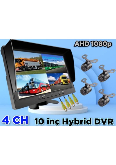 Dvr Hybrid 10'' Ekran + 4 Adet Ahd 1080p Kelebek Kamera Seti