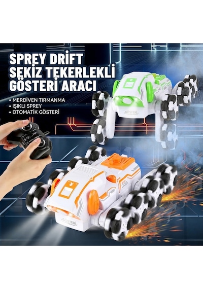 Uzaktan Kumandalı 8 Tekerlekli Akrobat Araba - Buhar Püskürten Işıklı Şarjlı Robot Köpek Oyuncak Turuncu