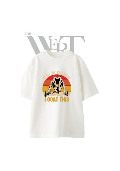 Thewert Vintage Goat Tasarım Baskılı Ünisex Beyaz Oversize T-shirt