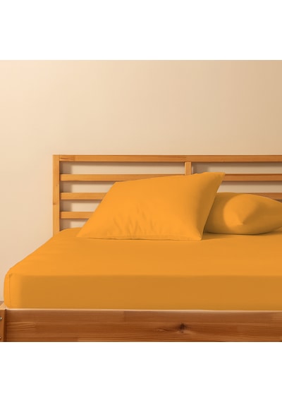 %100 Pamuklu Çift Kişilik Lastikli Çarşaf 180x200+25 50x70 Yastık Kılıfı 2 Adet Turuncu