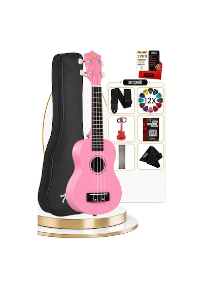 Midex UKX-233PK Pembe Concert Ukulele (Askı Çanta Metod Pena)
