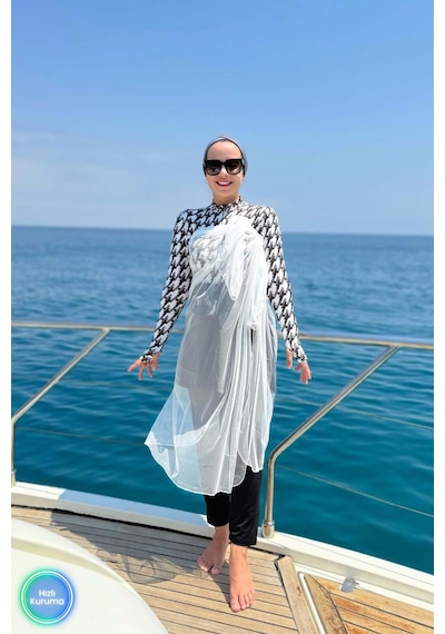 Kahijab Island Sörf 4'lü Tesettür Mayo - Siyah Siyah