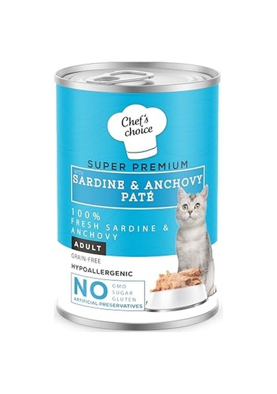 Chefs Choice Yetişkin Ve Yavru Kediler İçin, Tahılsız, Hipoalerjenik, Sardalyalı & Hamsili Ezme 400 Gr X 12 Adet 100 G