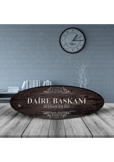 Kişiye Özel Mesleki Daire Başkanı Ahşap Oval Masa İsimliği - 3