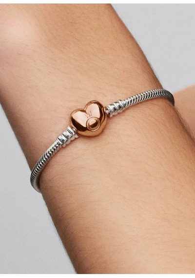 Lunarie İmza Yazılı Rose Gold Kalp Klipsli Charm Bileklik Gümüş