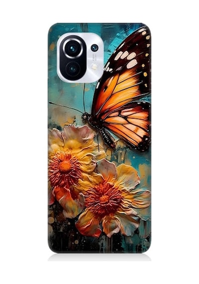 Xiaomi Mi 11 Pro Uyumlu Altın Kelebek Ve Papatya Desenli Silikon Kılıf