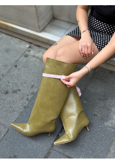 Erva'nın Butiği Yağ Yeşili Cilt Veray Xl Oversize Kalın Baldır 5 Cm Mini Topuk Çizme-6399 Yeşil Erva'nın Butiği Yağ Yeşili Cilt Veray Xl Oversize Kalın Baldır 5 Cm Mini Topuk Çizme-6399 Yeşil