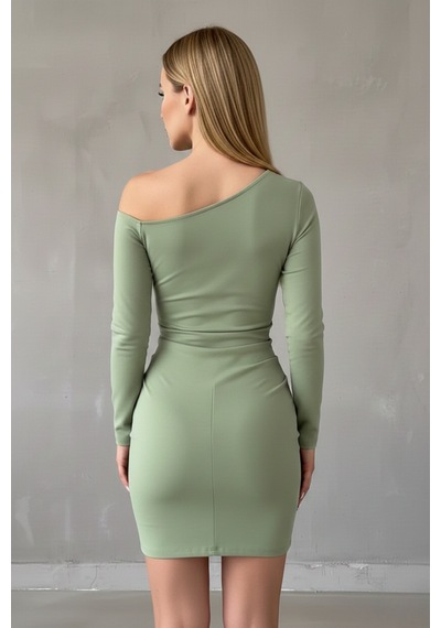 Zedefx Kadın Tek Omuz Bodycon Elbise Yeşil