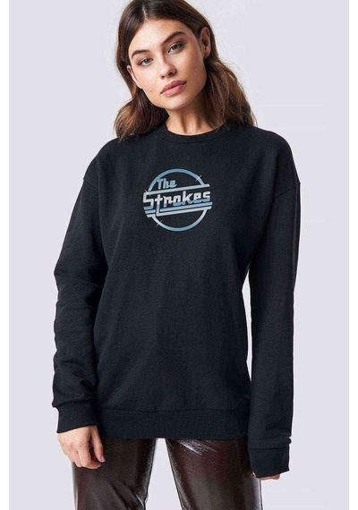 The Strokes Baskılı Siyah Kadın Sweatshirt