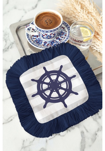 Nautical Çizgili Saçaklı Servis Kokteyl Peçetesi - Marin Stil Lacivert Modern Bardak Altlığı Mendil Çok Renkli
