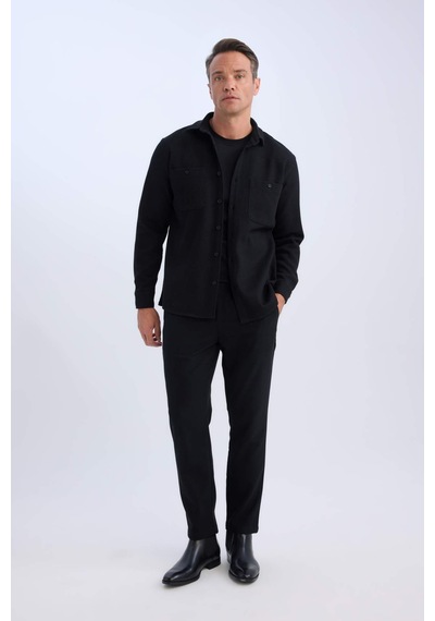DeFacto Relax Fit Polo Yaka Flanel Uzun Kollu Gömlek D1061AX24WNBK81 Siyah DeFacto Relax Fit Polo Yaka Flanel Uzun Kollu Gömlek D1061AX24WNBK81 Siyah