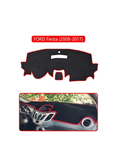 Ford Fiesta 2008-2017 Torpido Koruma Halısı Kırmızı Kenar