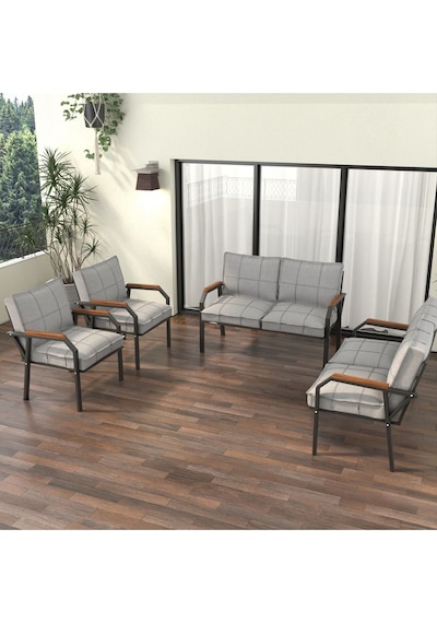 Mygusi Hayal Balkon Bahçe Cafe - Metal Kanepe Koltuk Takımı - 2+2+1+1 Açikgri Açık Gri