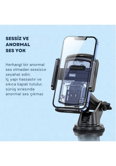 Essager Nano Vantuzlu Teleskopik Torpido Üstü Telefon Tutucu, V Tipi Düşmez Sarsılmaz Telefon Tutucu