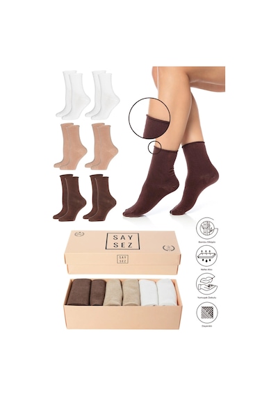 Saysez Bambu Kadın Lastiksiz Soket Dikişsiz Premium Çorap Kutulu 6'lı / İz Bırakmaz / Sıkmayan Çorap Renkli