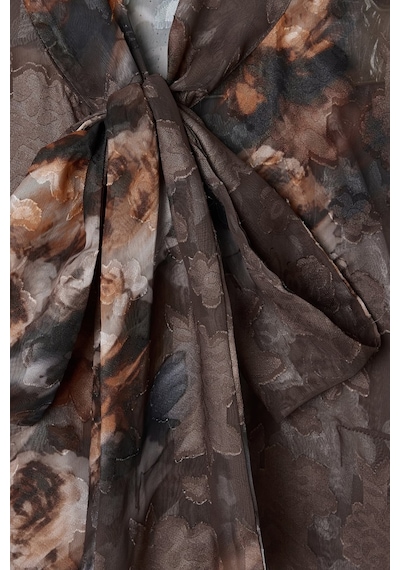 Sateen Fularlı Desenli Gömlek - Kahve-137419