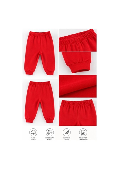 H&c Coolboy H&c %100 Pamuk Penye Bebek Tek Alt Pantalon 0-36 Ay Kırmızı