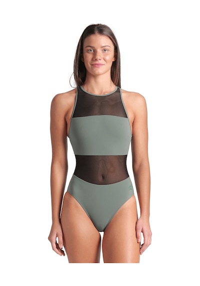 Arena Mesh Panels Swimsuit Vent Back Kadın Gri Yüzücü Mayosu 006658600 1666957 Gri