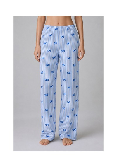 Fit Women Mavi Kurdele Desenli Çizgili Bürümcük Pijama Takımı 4645-mavi