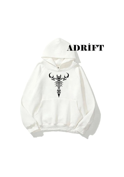 Tarzsokak Unisex Akrep Sweatshirt Hoodie Kapşonlu Beyaz