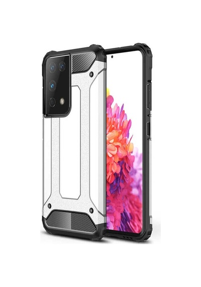 Kilifone - Samsung Uyumlu Galaxy S21 Ultra - Kılıf Çift Katman Zırh Tank Crash Military Kapak - Gri
