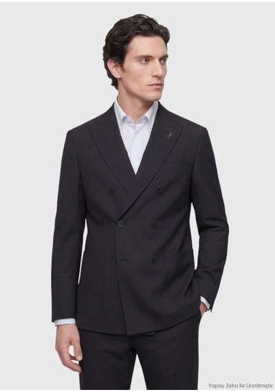 Ramsey Siyah Düz Relaxed Fit %100 Yün Takım Elbise