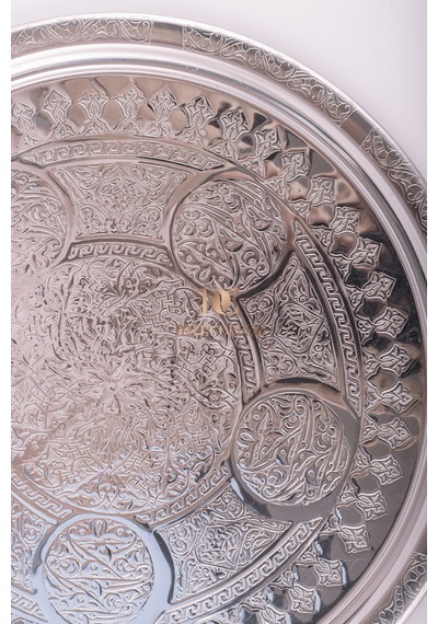 3 Lü 35 Cm Nakışlı Krom Çelik Tepsi Seti 430 Kalite Özel Motifli Servis Tepsisi Makinede Yıkanabilir Gümüş