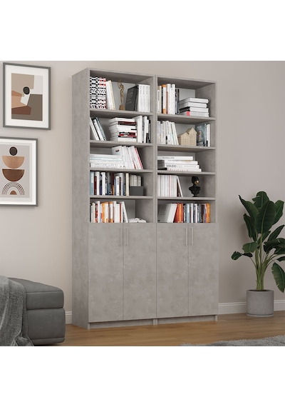 Asra Trend K-45 %100 MDF 120 cm 2 Modüllü Kapaklı Kitaplık Raflı Kütüphane Retro Taş