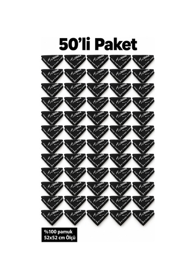 Herşeynota 50 Li Siyah Atatürk İmzalı 52x52 Cm %100 Pamuk Fular Bandana Okul Tören Etkinlik Çok Renkli