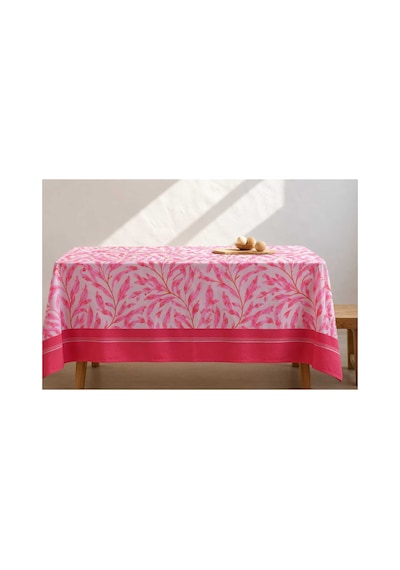 Pembe Yaprak Desenli Masa Örtüsü 150x150 Cm Leke Tutmaz Su Geçirmez Inox