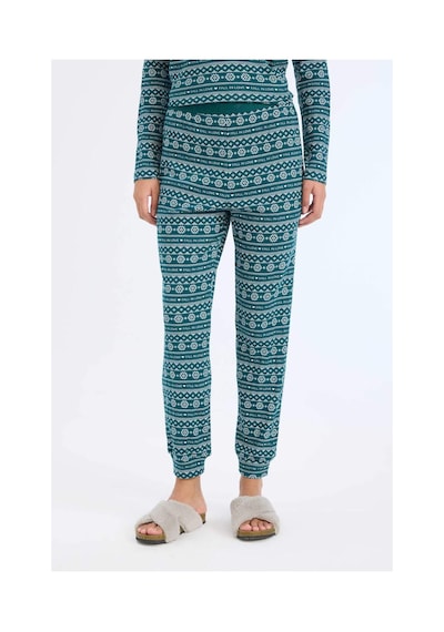 DeFacto Fall in Love Pijama Takımı Waffle Kumaş Uzun Kollu Üst Esnek Belli Uzun Alt D2284AX24WNGN1040 Yeşil